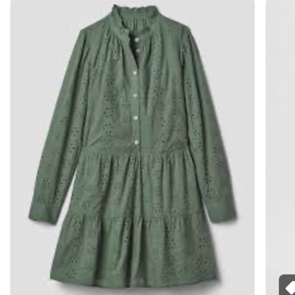 GAP Olive Green Eyelet mini shirt dress, medium, NWT